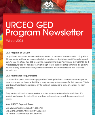  URCEO GED Program Newsletter